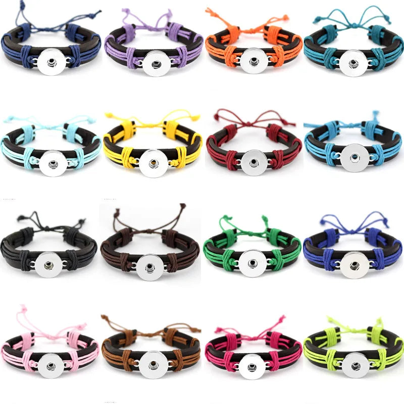 Manufacturer Snap Button Genuine Leather Bracelet Adjustaed Size Customized Button Leather Bracelet
