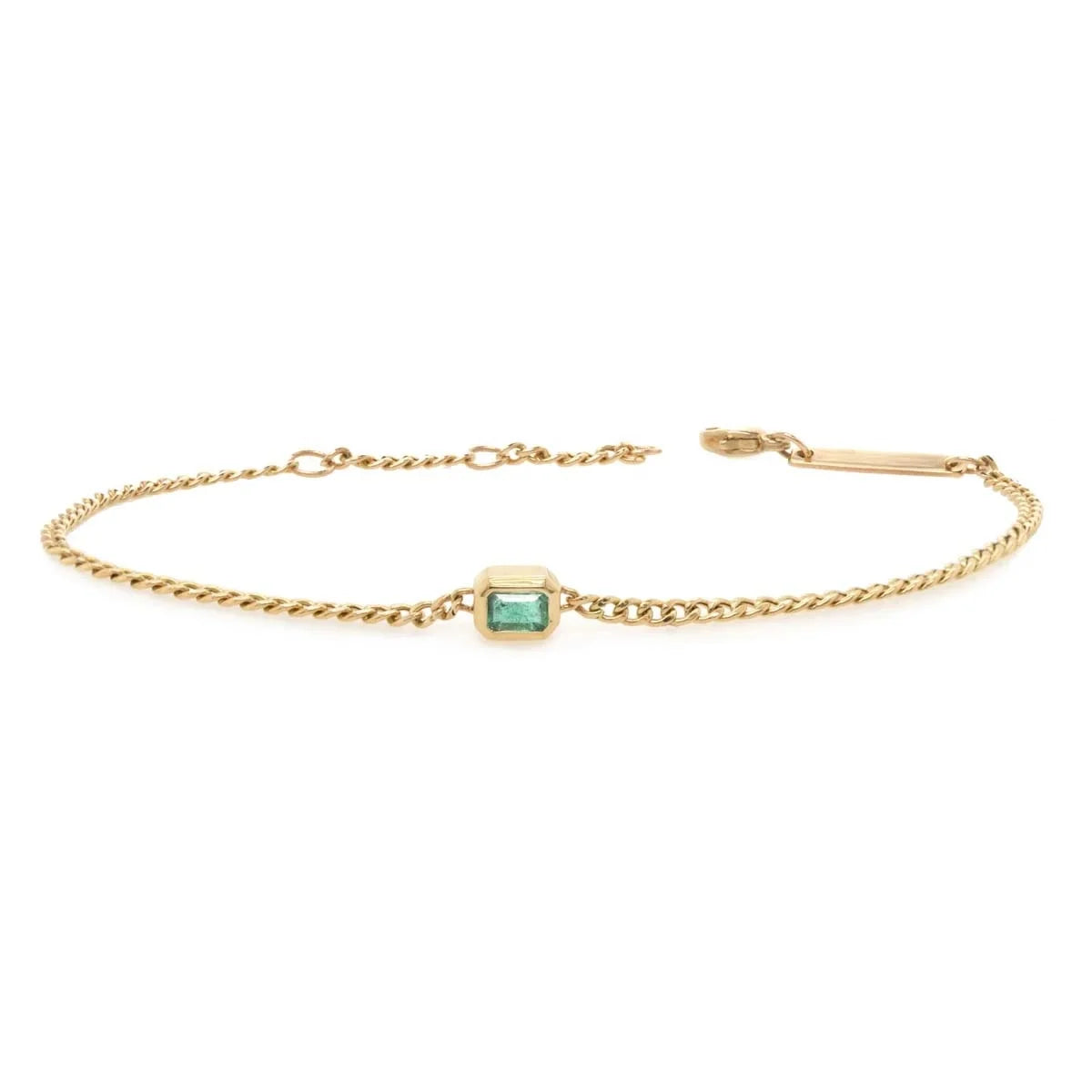 LOZRUNVE 18k Gold Solitaire Emerald Pear Cut Small Curb Chain Bracelet 925 Sterling Silver