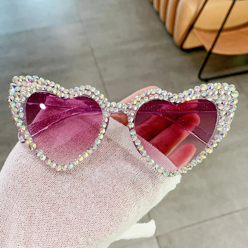 Vintage Luxury Rhinestone Sun Glasses Female Shades Diamond-studded Heart Sunglasses