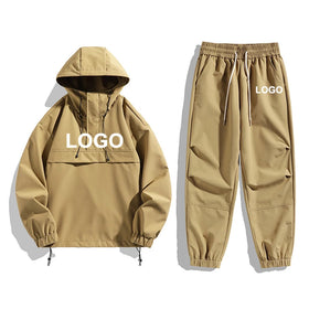 DUOLLB Custom Logo Two-Piece Men's Winter Tracksuit Breathable Nylon Windbreaker Jogger Pants Customizable Breathable Jacket Set