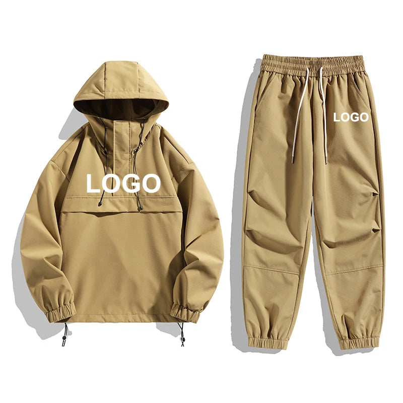 DUOLLB Custom Logo Two-Piece Men's Winter Tracksuit Breathable Nylon Windbreaker Jogger Pants Customizable Breathable Jacket Set