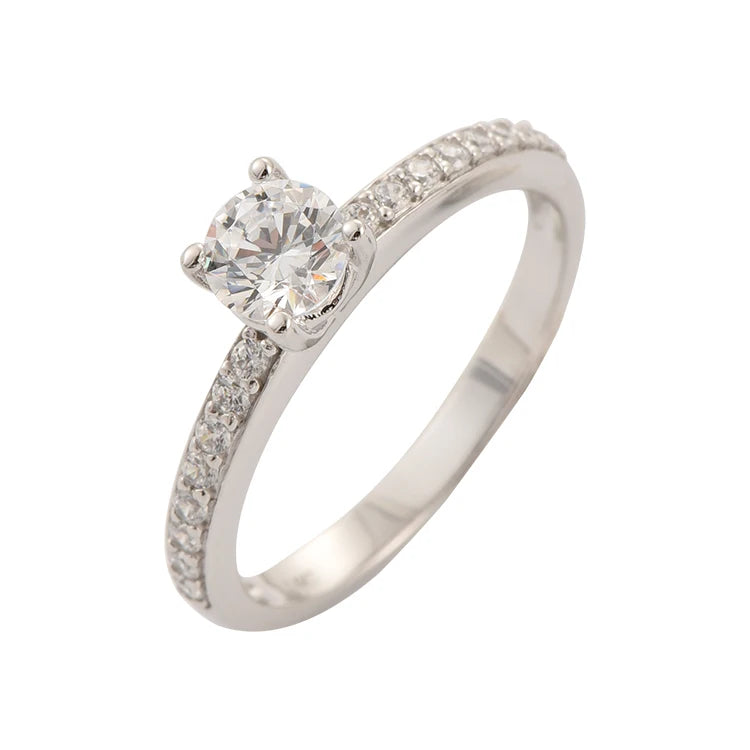 Channel Setting 5A Clear CZ Female Solid 14K Rose White Yellow Gold Women Diamond Ring