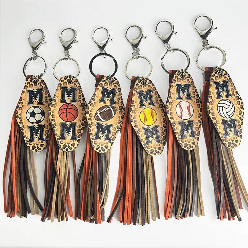 Letter Mom Ball Keychain Leather Charm Western Style Keychain Multi Color Tassel Fringe Keychain Mother's Day Gift 2024