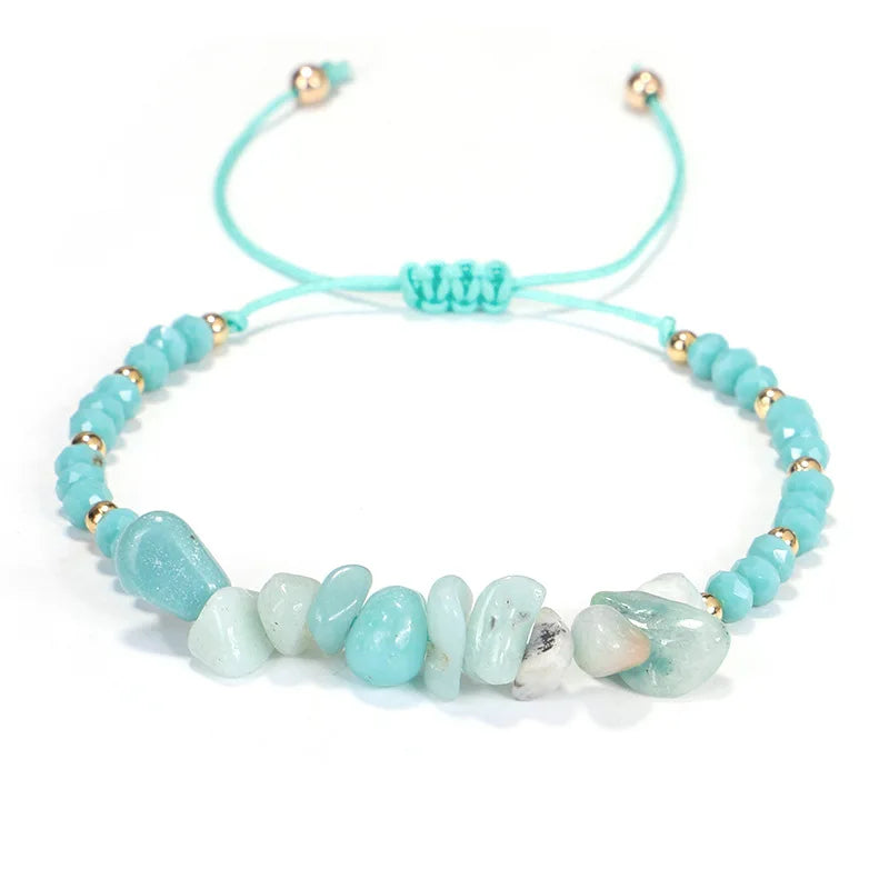 New Hand-woven Stone Bracelet Colorful Irregular rubble and Rice Beads Mixed Beaded Bracelet Sets