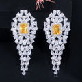 White Gold Plated Sparkly Square Bright Yellow CZ Stone Big Long Drop Earrings for Women Elegant Party Wedding Jewelry