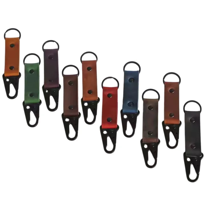 Anniversary Gift Personalized Custom Heavy Duty Olecranon Buckle Crazy Horse Leather Carabiner Clip Keychain for Man