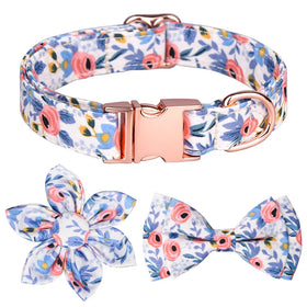 Soft Pet Collar Removable Flower Dog Collars with Metal Buckle Adjustable Cotton Floral Dog Collar Set