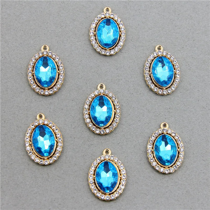 AA01339 Alloy Jewelry Accessories Oval Diamond Pendant Set Diamond Geometric Pendant Zircon Crystal DIY Necklace Bracelet