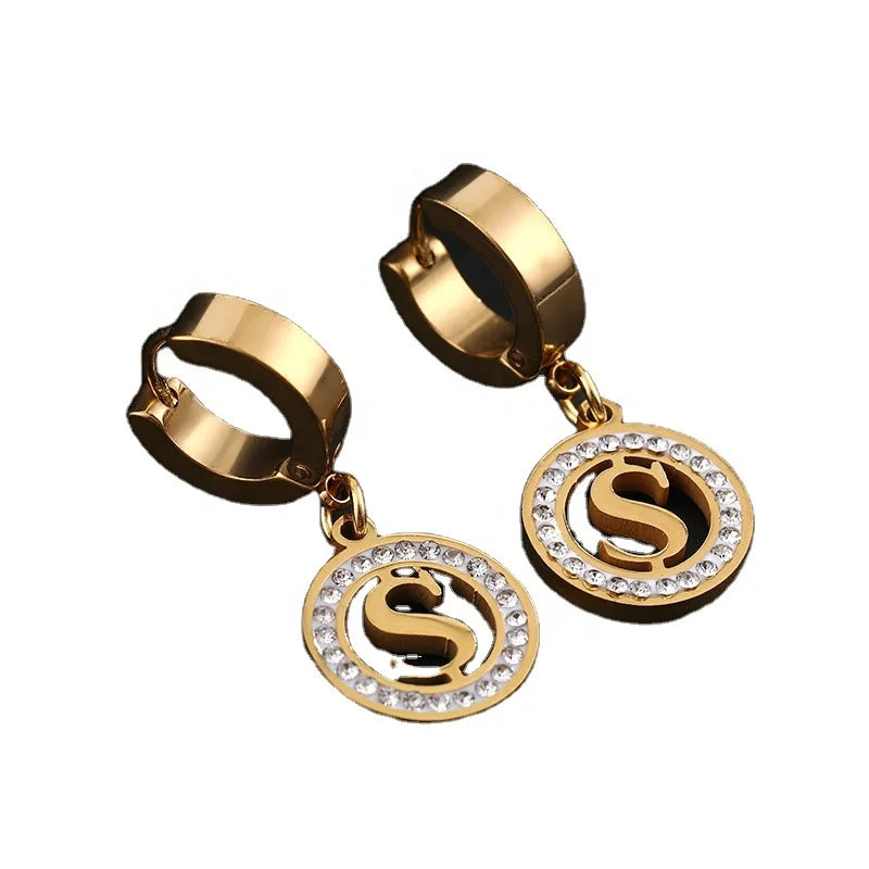 New Stainless Steel Earrings Retro Earrings Women Fashion Simple Circular Heart butterfly Cross Star Pendants Earring for Women