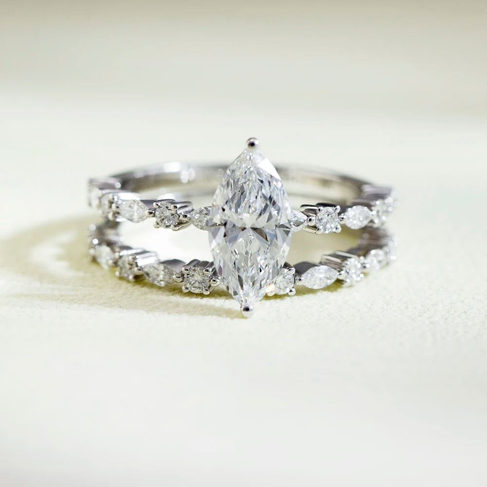 MSR-1575 Wedding Engagement Jewelry Stackable Ring 18K Marquise Cut Lab Grown Diamond Ring