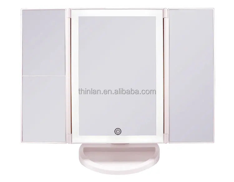 SM241 Table LED Tri-fold Mirror Touch Sensor Custom Private Label Makeup Mirror with Lights