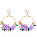 AA01458 Trendy Round Circle Drop Earrings Cute Pink Flower Earrings for Women Girls Jewelry Female Rhinestone Gifts
