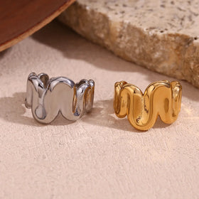 Dreamshow Jewelry Water Wave Signet Ring Gold Plated Jewelry Stainless Steel Statement Rings