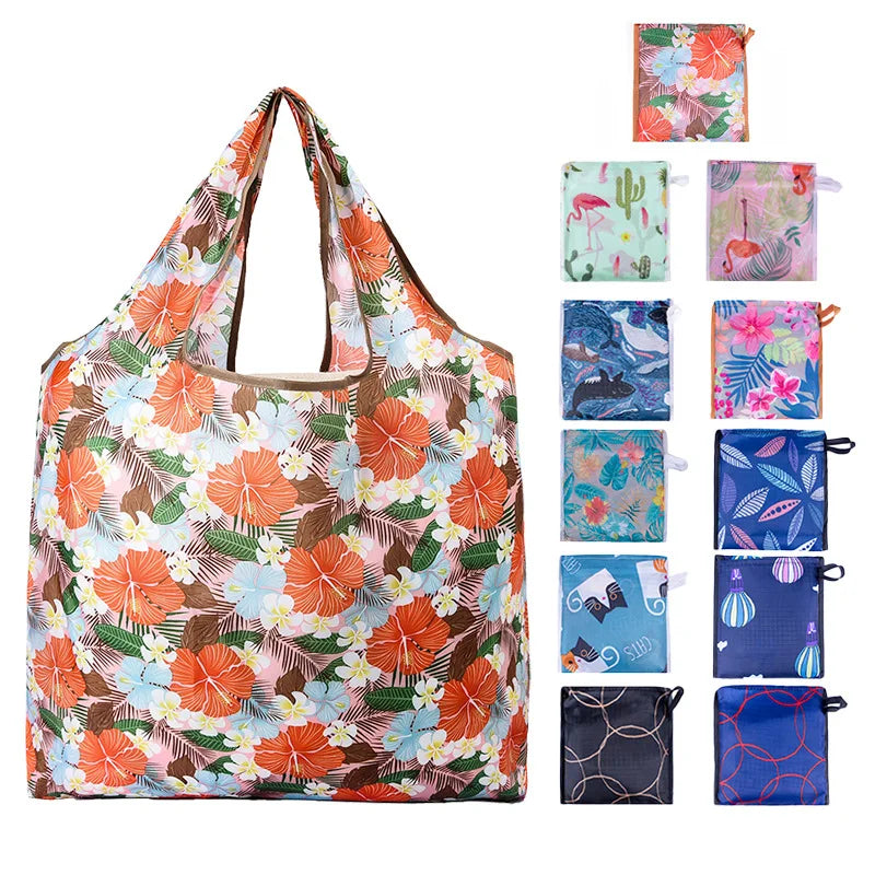 New Wholesale Reusable Polyester Folding Grocery Storage Tote Shopping Bag