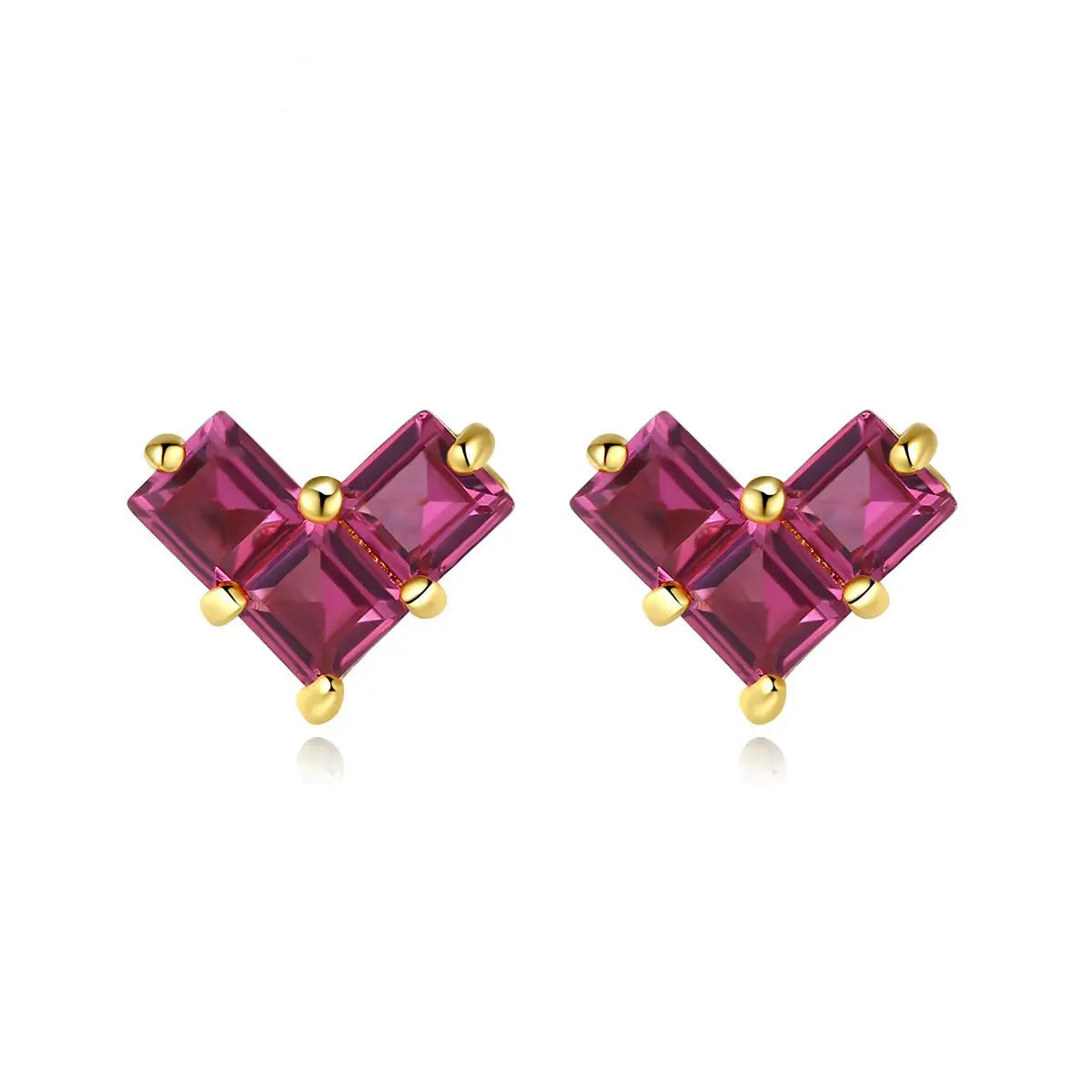Fashion Jewelry 18K Gold Plated 925 Sterling Silver Hypoallergenic Love Heart Red Gemstone Stud Earrings for Women Wedding Gifts