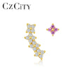 CZCITY Silver Trending Earing 925 Trendy Woman Sterling Lady Korean Zircon Zarconia Flower Stud Earrings