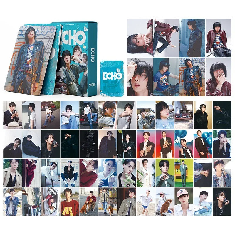 55Pcs/set Kpop Jin LOMO Card Album Echo Photocards JIN HD Photo Double-sided Blue Card Back Holographic Card Fans Collections