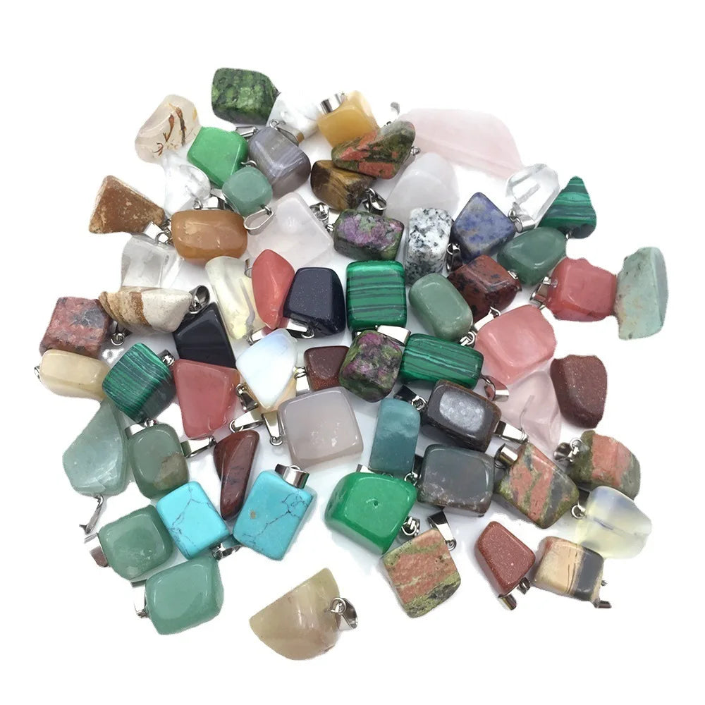 Chakra Natural Polished Quartz Pendant for Women Mixed Stone Tumbled Irregular Crystal Pendants Necklace With Black Rope