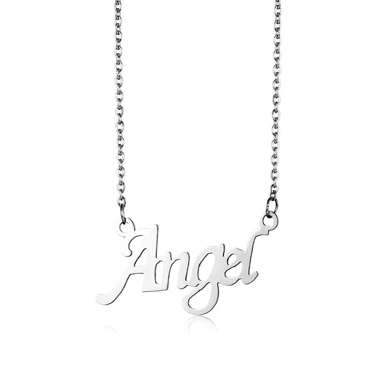 Steel Angel Name Pendant Necklace Chain Jewelry Gold 18 K Plated Charm Collar Accessories for Women Gift