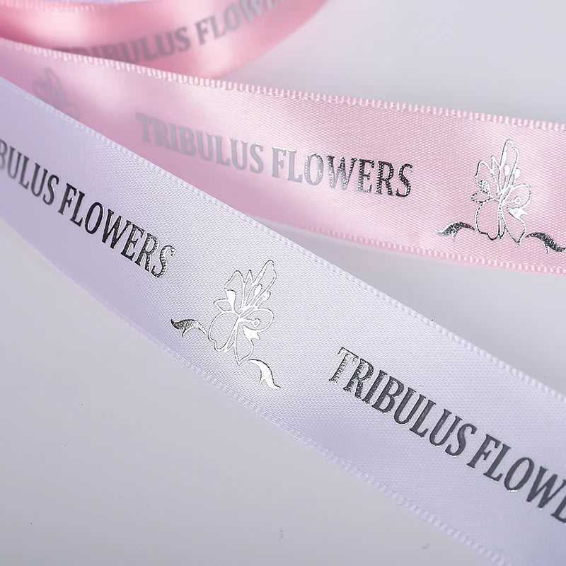 Factory Wholesale Satin Ribbon Custom logo Gold Foil Printed 3d logo Gift Polyester Satin Ribbon