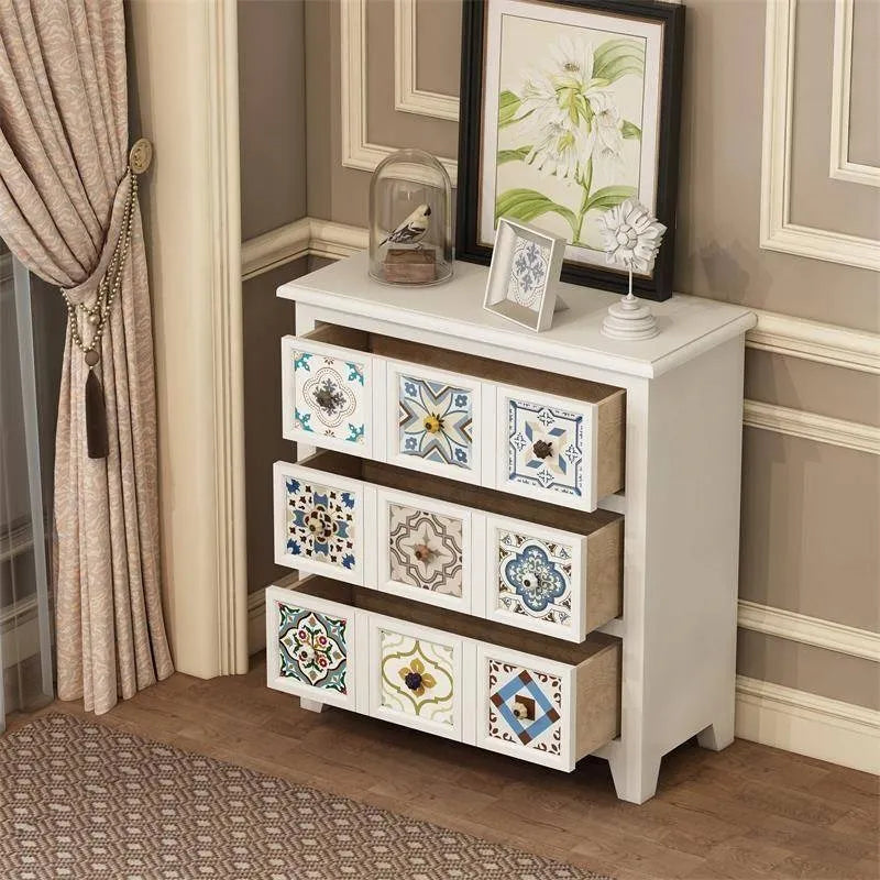Vintage Solid Wood Cabinet with 9 Drawers European Design Recycled Industrial Furniture for Living Room