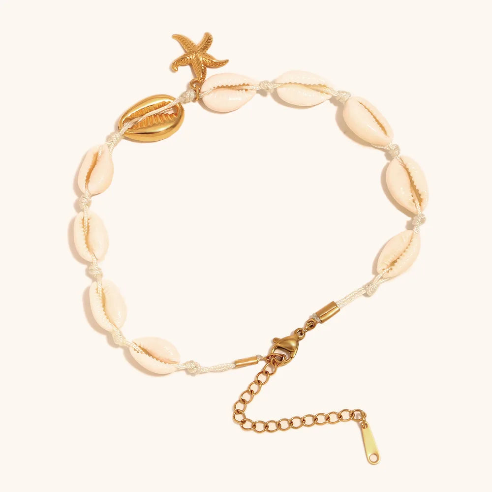 Europe and the United States Cross-border Beach Wind Shell Starfish Anklet Stainless Steel Plated 18K Gold Lip Foot Decoration