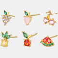 Mini Dainty Fruits Girl's Stud S999 Sterling Silver Colourful Zircon Pineapple Watermelon Tangerine Stud Earring