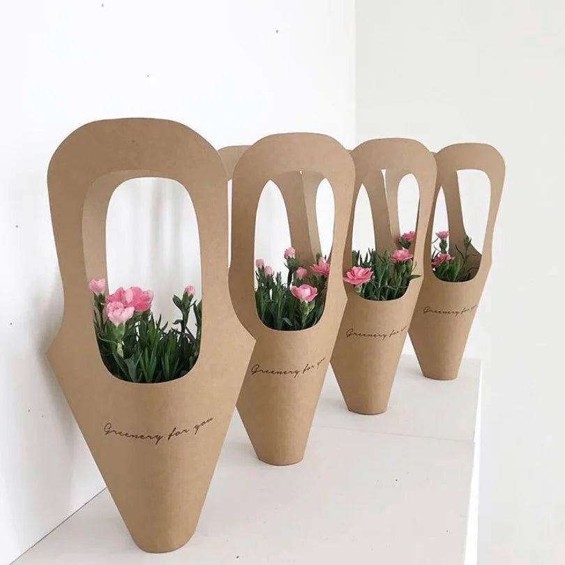 Disposable Arrangement Flower Carry Bags Kraft Paper