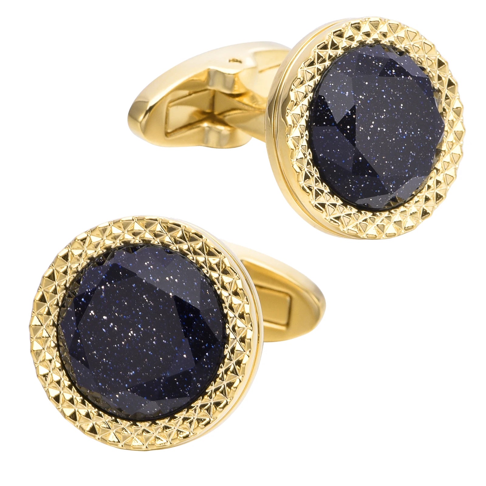 Hot Selling Natural Blue Sandstone Cufflinks for Wedding Engagement Gift-Water Ripple Design