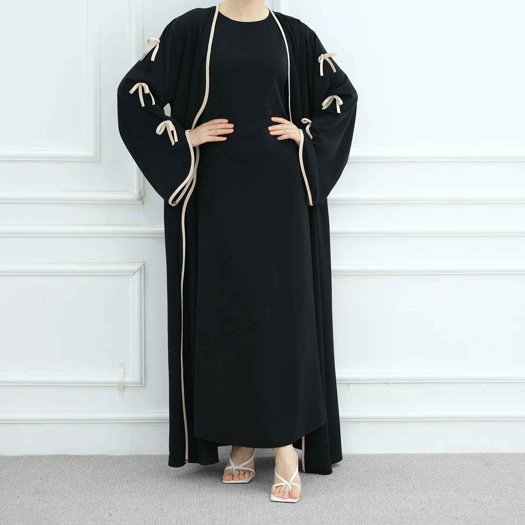 Abaya Women Muslim Dress Dubai Eid Women Abaya Dubai Soft Solid Embroidery Long Sleeves Muslim Dress Kaftan