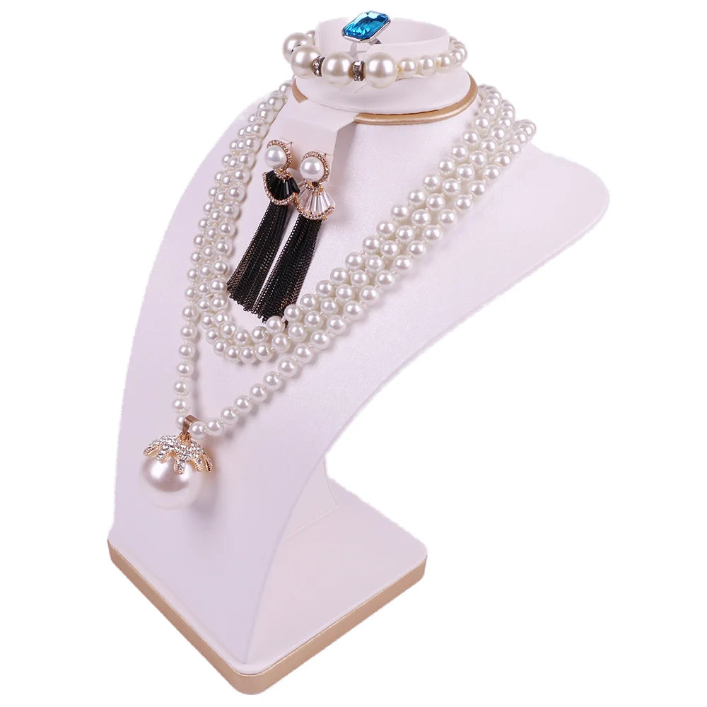Luxury Wholesale Better Brand DB306 Metal Base Beige Leatherette Earrings Ring Necklace Bangle Jewelry Mannequin Set Display