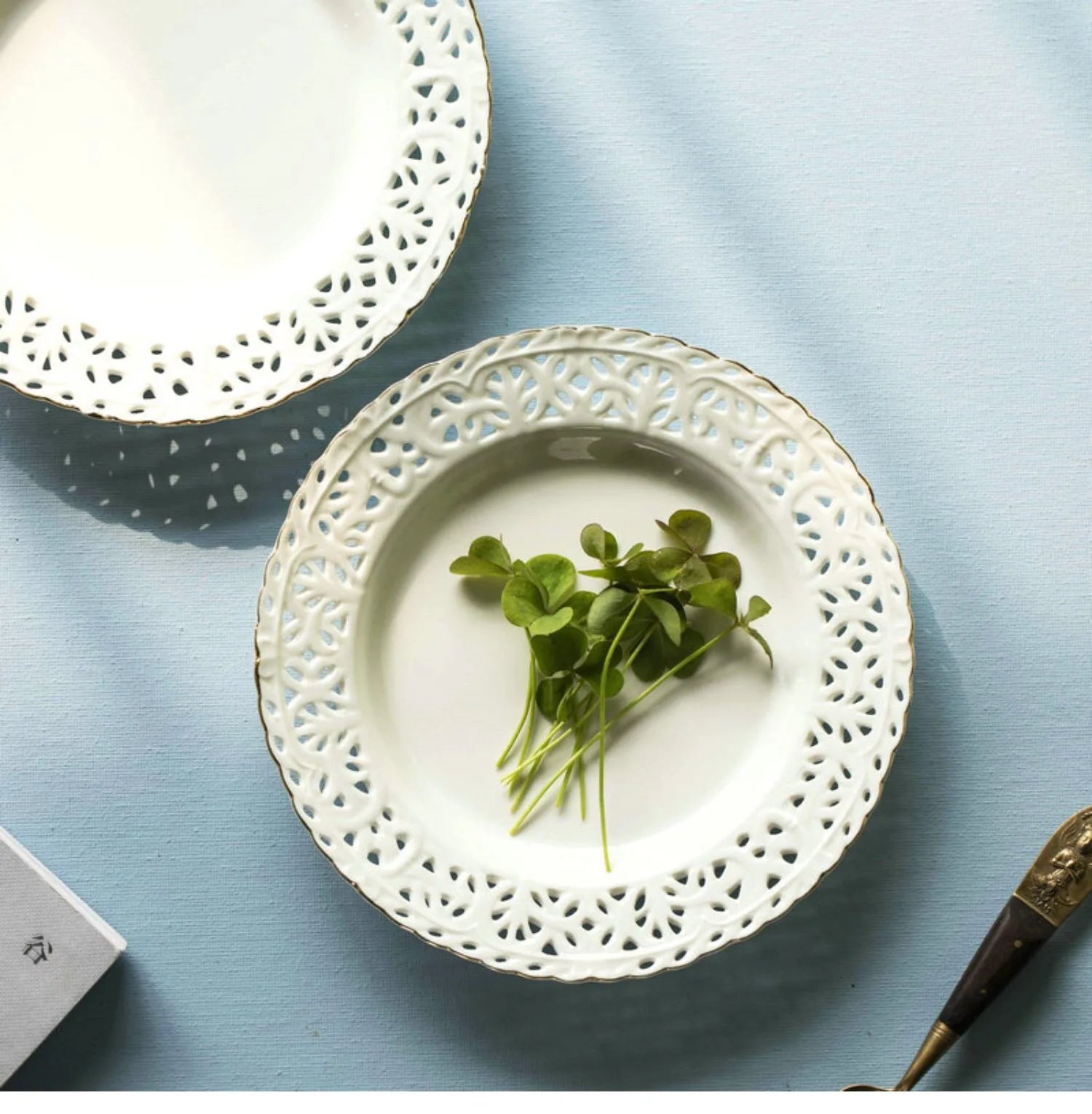European-style Hollow Cutlery Household Plate Series Gold Dessert Plate Household Ceramic Count Heart Plate