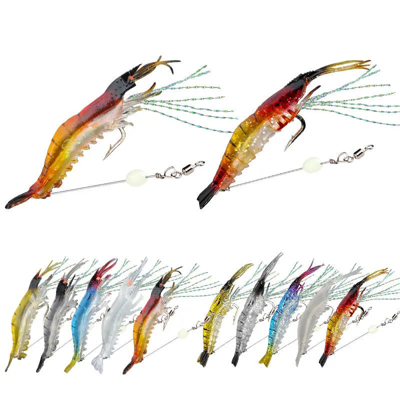 NEW 95mm PVC Luminous Lead Shrimp Lure with Guide Line & Hook for Perch & Saltwater Fish Hard Artificial Bait