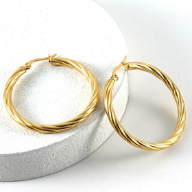 Beimai OEM 18K Simple Stainless Steel Twist Hoop Earrings