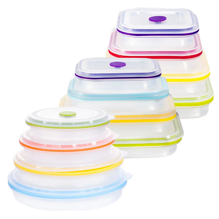 Wholesale 4 PCS Foldable Bento Food Packaging Lunch Bag Multi-Size Capacity  Food Container Silicone Lunch Box for Kids Adult