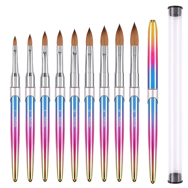 Wholesale 65% Pure Kolinsky Nail Art Brushes Round Head Acrylic Nail Brush Pinceles Pure Sable Metal Hand Manicure Brush Tool