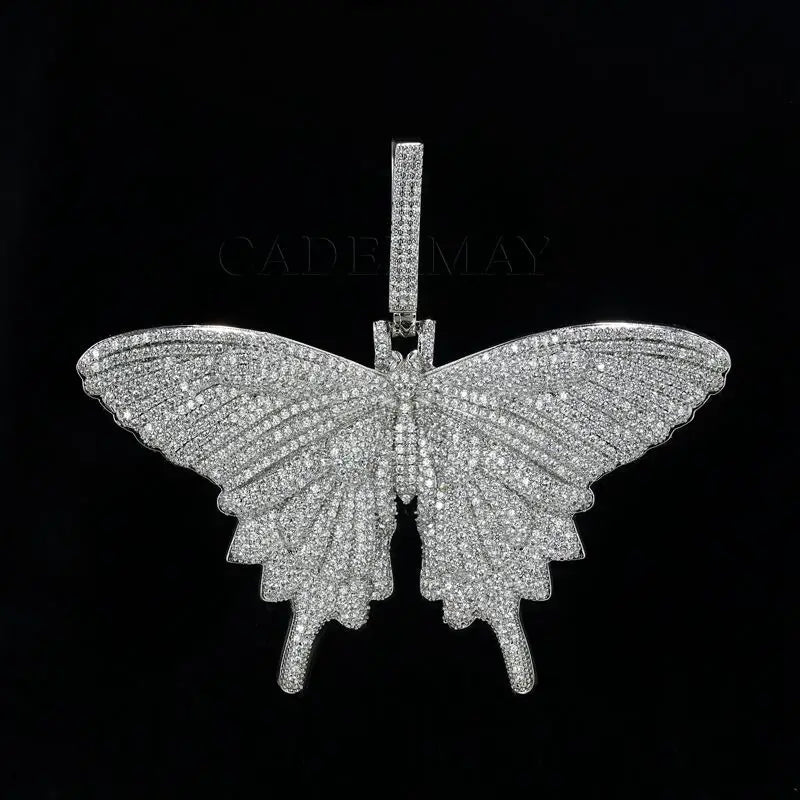 Cadermay Customized S925 D VVS 1inch Wide and High Butterfly Hiphop Moissanite Pendant Pass Diamond Tester Pendant Necklace