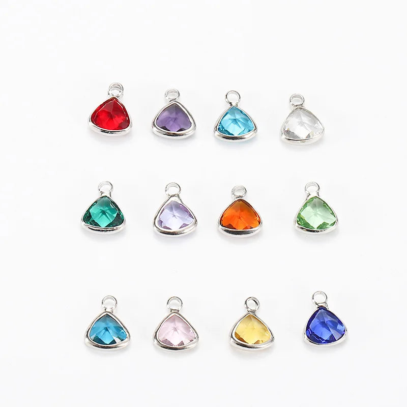 DIY Handmade Making Findings Gold Silver Color Crystal for Necklace Bracelet Triangle Birthstone Pendant Charms