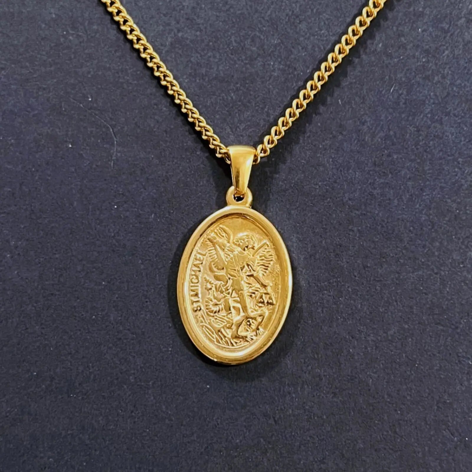PVD Gold Crucifix Skull  Necklace Saint Christopher Pendant Religious Jewelry Catholic Saint Michael Necklace for Men
