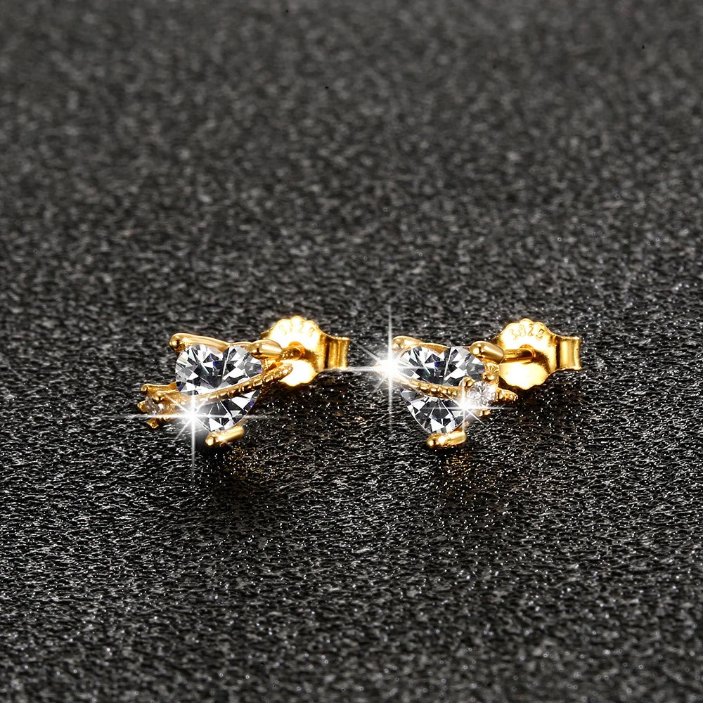 Fashion Jewelry Earrings 925 Sterling Silver Circled Heart Earrings Zircon Gold Plated Stud Earrings for Women MegaBDM