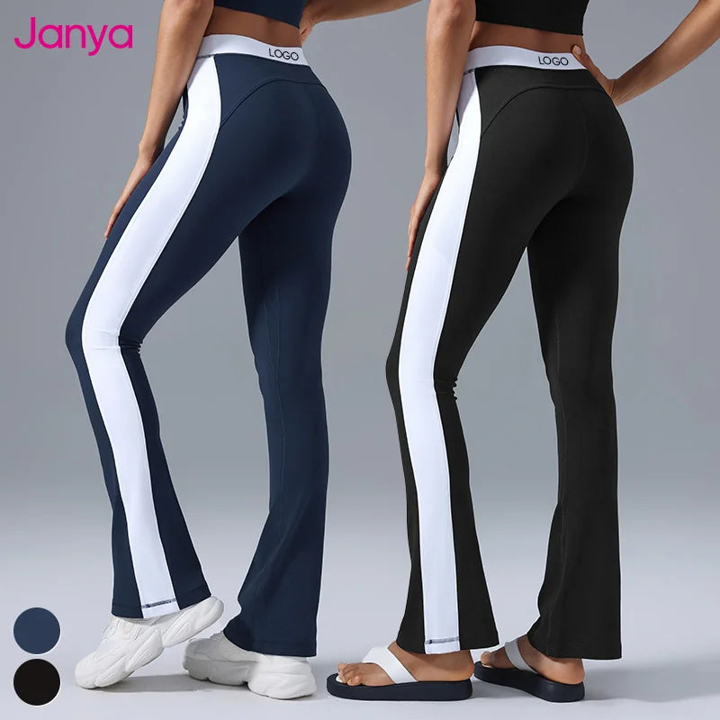 Janya 2026 Women's Color Blocking High Waist Butt Lift Flared Running Fitness Yoga Leggings Breathable Four-Way Stretch Quick