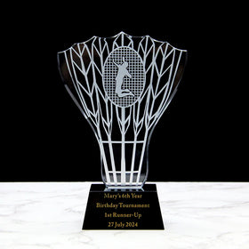 Custom Crystal Sports Set Trophy Award Badminton Shape Black Base Souvenirs