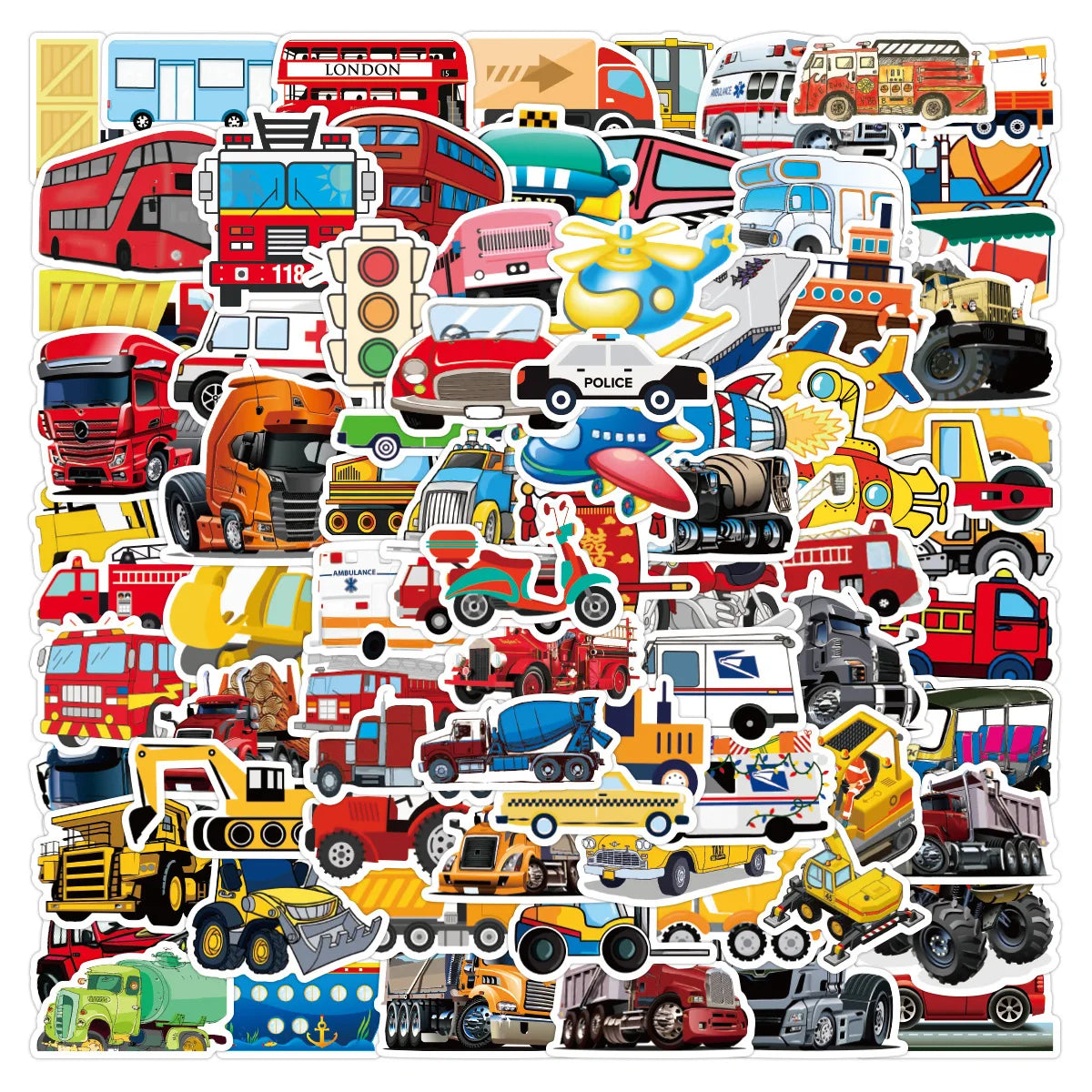 100Pcs Children Cartoon Car Engineering Vehicle Graffiti Stickers for Table Wall PVC Waterproof Truck Bus Lorry Sticker
