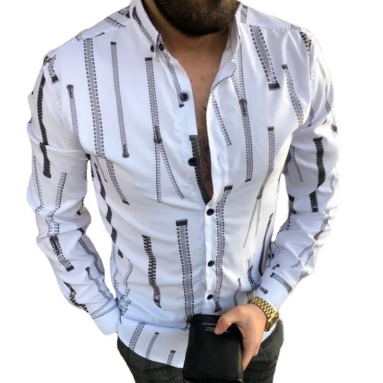 Autumn European American Mens Shirts New Casual Slim Printed Long-sleeved Shirts Single Breasted Men's Clothing