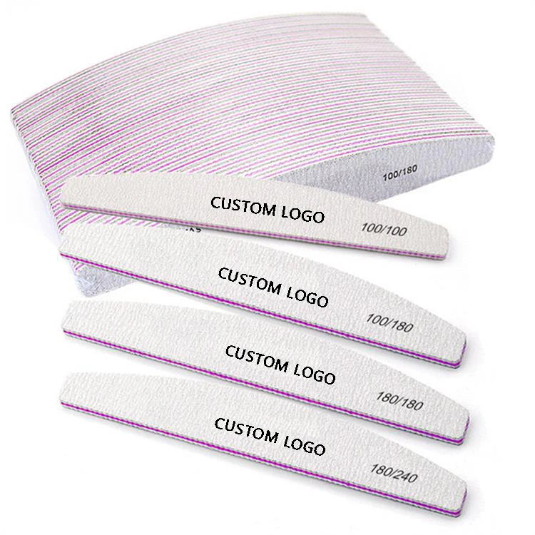 Factory Directly Sales Custom Logo Double Sponge Zebra Nail File Different Grit Washable Half Moon 80/100/180/240