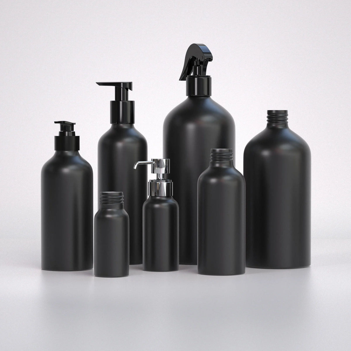 Custom Printed Black Metal Aluminum Aerosol Spray Pump Bottles Matte Finish Screw Cap for Cosmetics and Shampoo Packaging