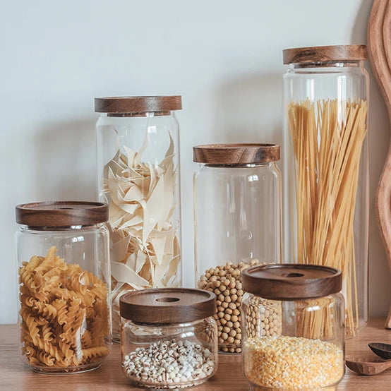 Factory Direct Customized Borosilicate Glass Spice Jars Airtight Food Grade Storage Acacia Wooden Lids for Mason Spice Storage