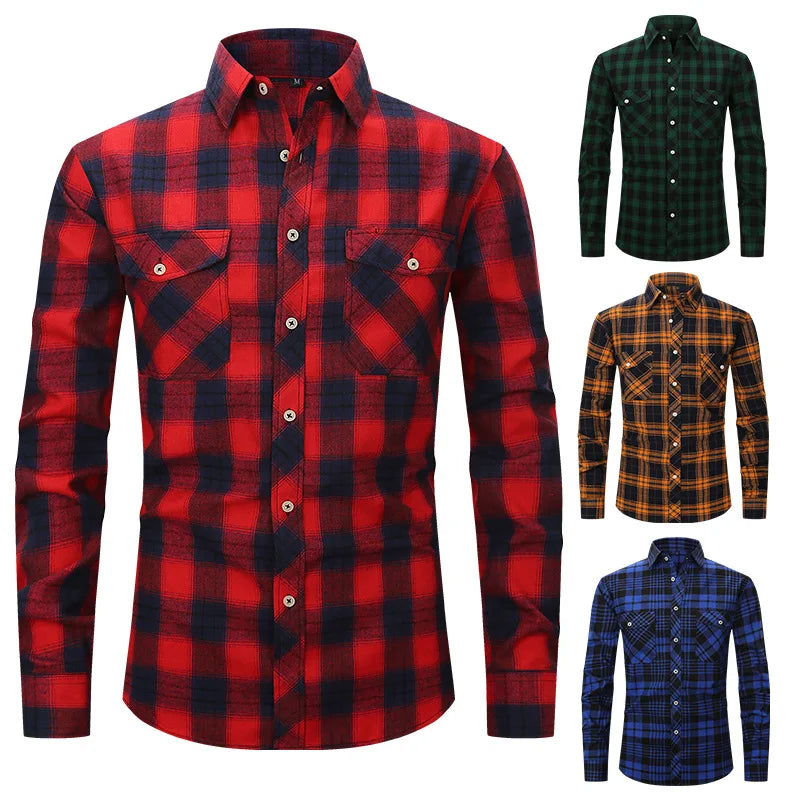 Custom Man Formal Shirts Red Black Casual Work Mens Long Sleeve England Style Designer Plaid Shirt for Men