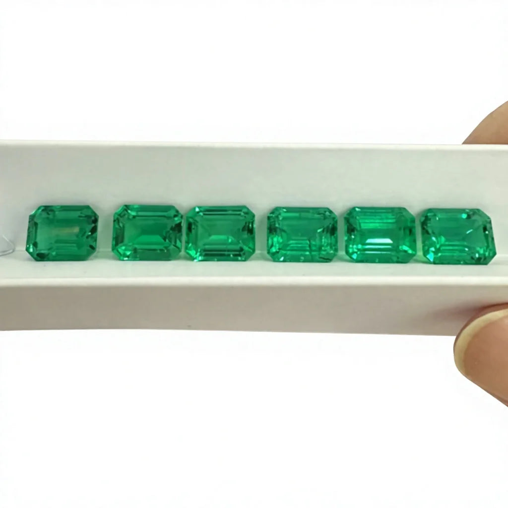 Hot Selling Gemstone Emerald Cut Inclusion Colombian Green Certified Lab Grown Hydrothermal Heat Treated 7.5-8 Moh's Scale Loose