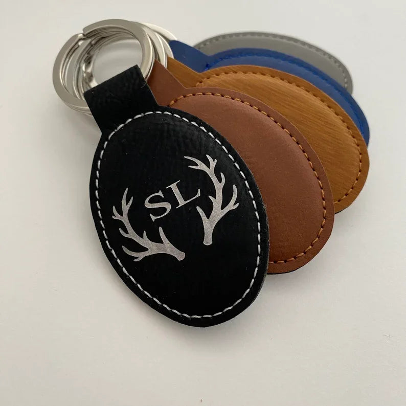 Laser Glowforge Supplies Laserable Leatherette Metal Keyring Custom Blank Laser Engraved Pu Leather Oval Keychain